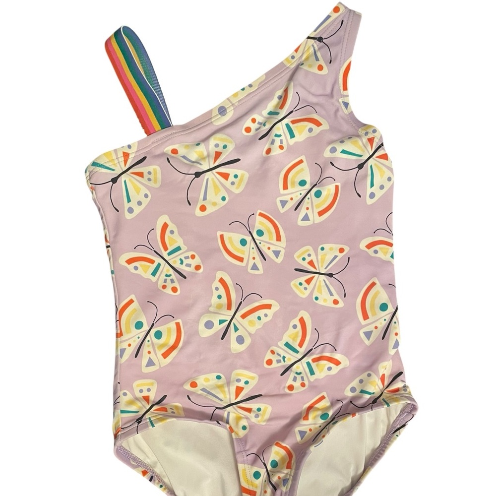 Hanna Andersson Butterfly Mosaic Purple Asymmetrical Swimsuit Girls Size 4
